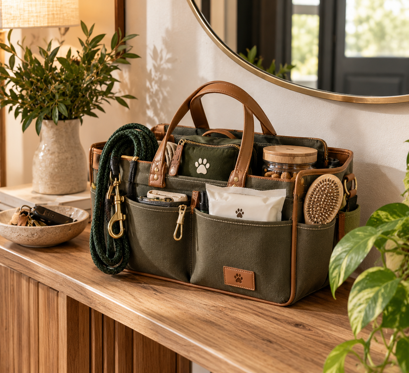 Structured zip entryway caddy.