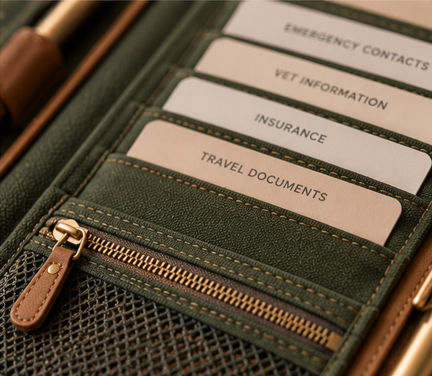 Shown open with pet records, care notes, and document organization.
