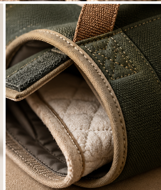 Shown with a folded dog mat and towel inside.