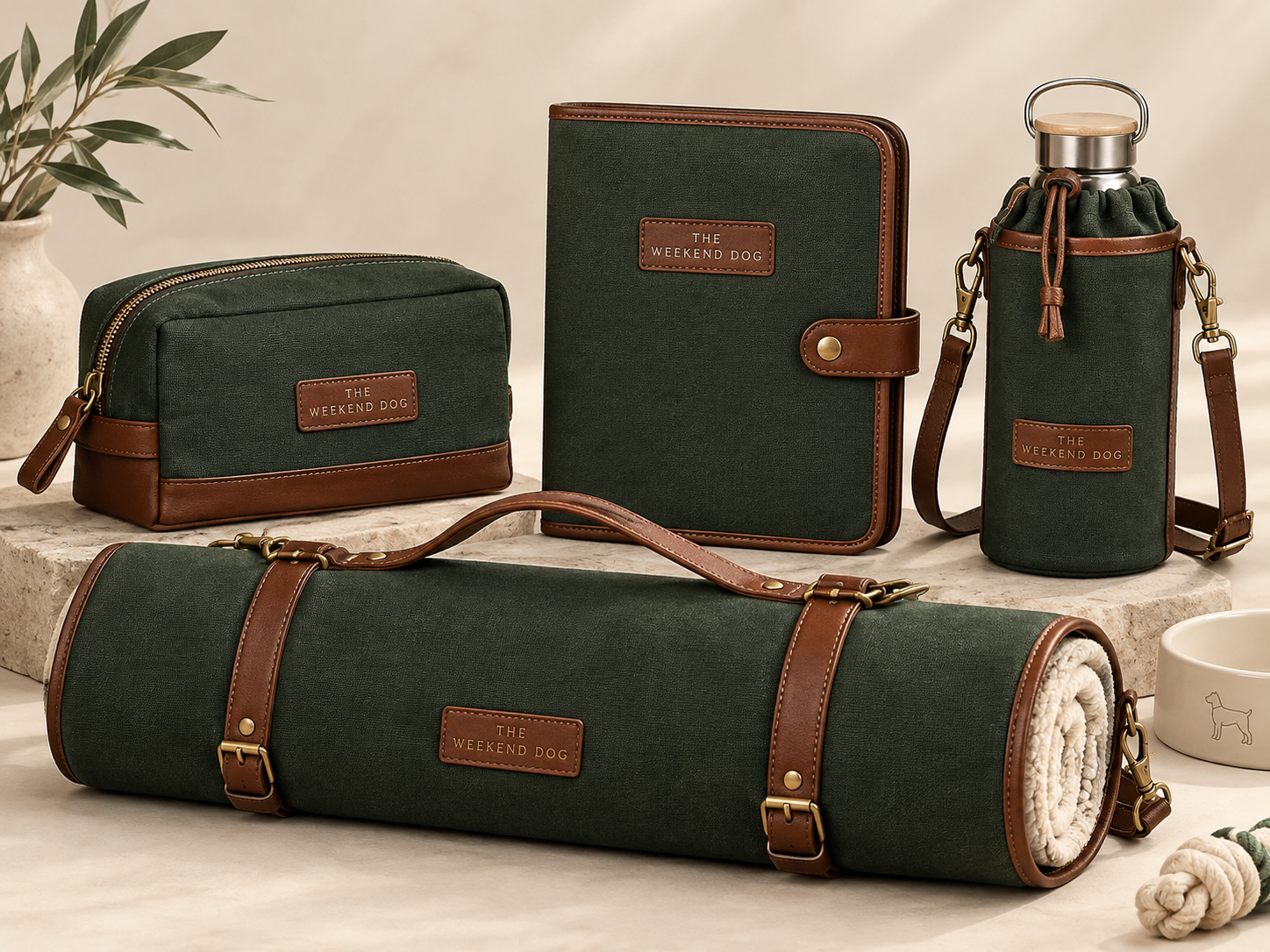 The complete four-piece The Harbor Hound Weekend Dog Set.
